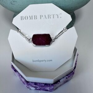 Bomb Party "Gift of Gorgeous" RBP4915 Dark Rose Druzy‎ Quartz Silver Bracelet